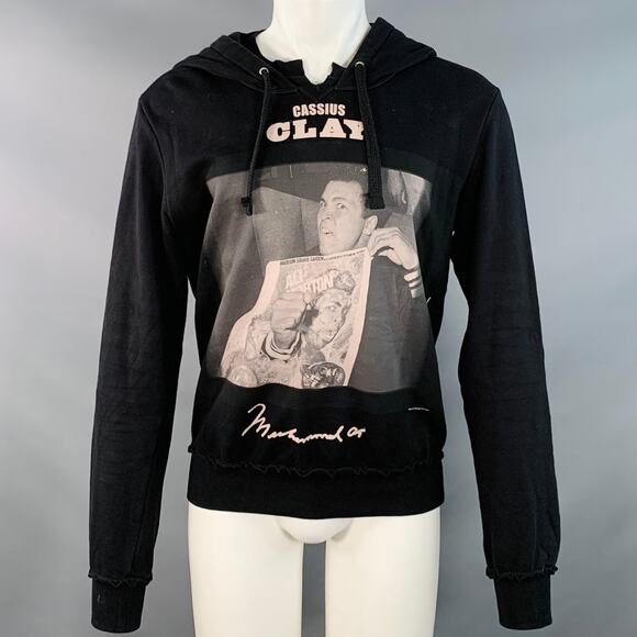 DOLCE & GABBANA Size S Black Muhammad Ali Print Cotton Hooded Sweatshirt